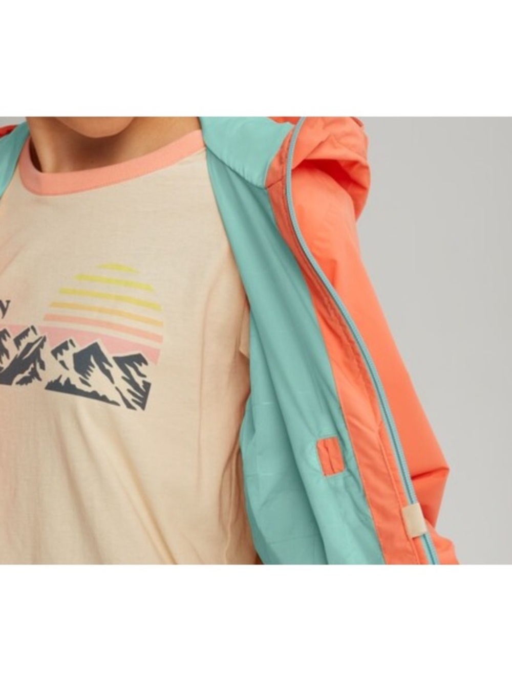 Burton Living Lining Colorblock Rain Jacket in Coral, Teal & Yellow - Picture 12 of 14